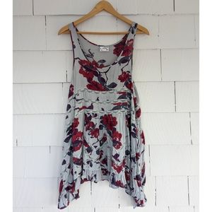 Free People Gray Floral Trapeze Slip Small